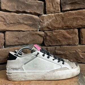 Crime London Distressed Sneakers / Snake Print & Pink Accents / SZ 37‎